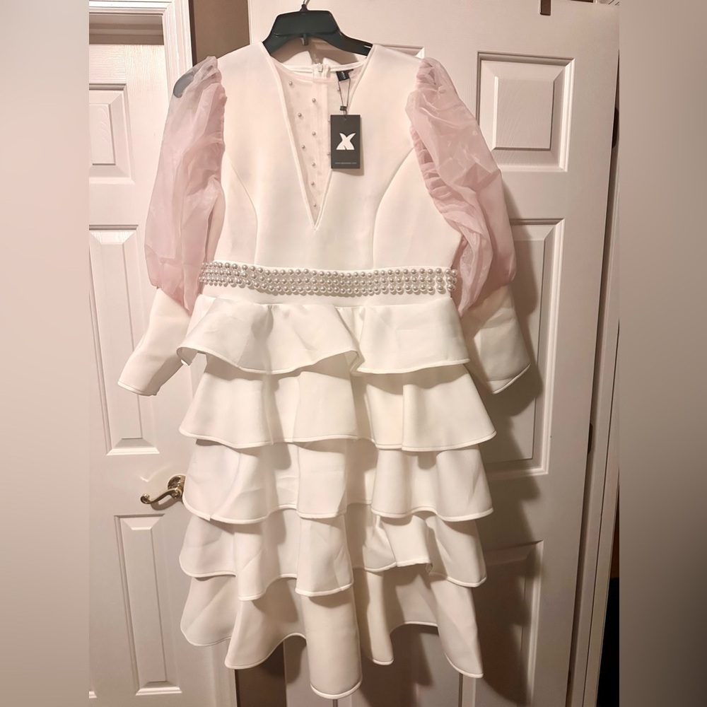 Beautiful after five/formal/ Semi formal white and pink dress.
